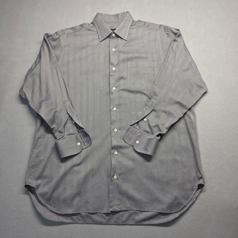 Robert Talbott Mens Dress Shirt 17-34 Black White Herringbone Long Sleeve